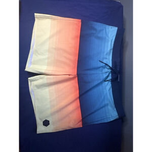 No Boundaries Men’s Board Shorts Size 42 Blue Orange Sunset Ombre Swim Trunks
